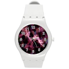 Grunge Purple Abstract Texture Round Plastic Sport Watch (m) by Nexatart