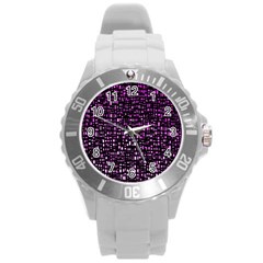 Purple Denim Background Pattern Round Plastic Sport Watch (l) by Nexatart