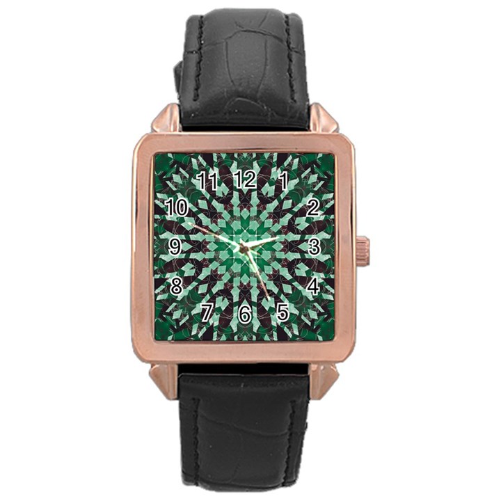 Abstract Green Patterned Wallpaper Background Rose Gold Leather Watch 