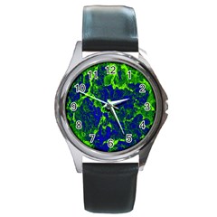 Abstract Green And Blue Background Round Metal Watch