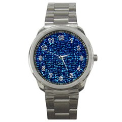 Blue Box Background Pattern Sport Metal Watch