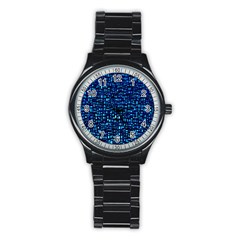 Blue Box Background Pattern Stainless Steel Round Watch by Nexatart