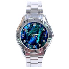 Underwater Abstract Seamless Pattern Of Blues And Elongated Shapes Stainless Steel Analogue Watch by Nexatart