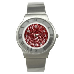 Red Box Background Pattern Stainless Steel Watch