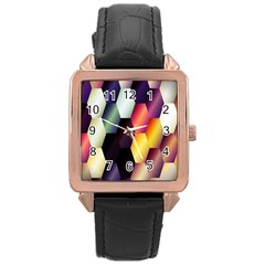 Colorful Hexagon Pattern Rose Gold Leather Watch 