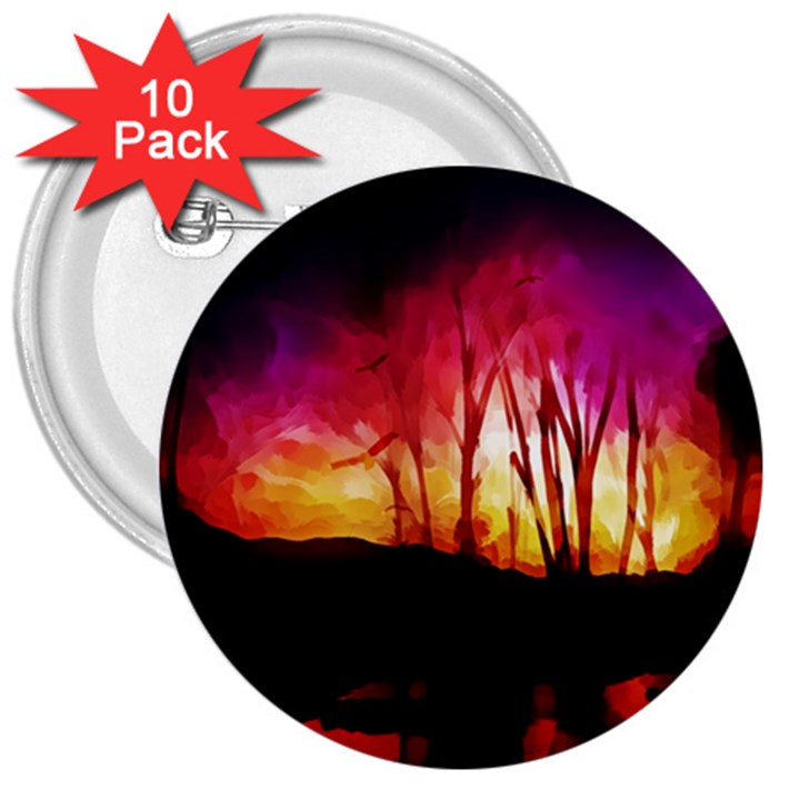 Fall Forest Background 3  Buttons (10 pack) 