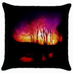 Fall Forest Background Throw Pillow Case (black) by Nexatart