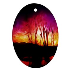 Fall Forest Background Oval Ornament (two Sides) by Nexatart