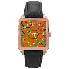 Color Bee Hive Color Bee Hive Pattern Rose Gold Leather Watch  by Nexatart