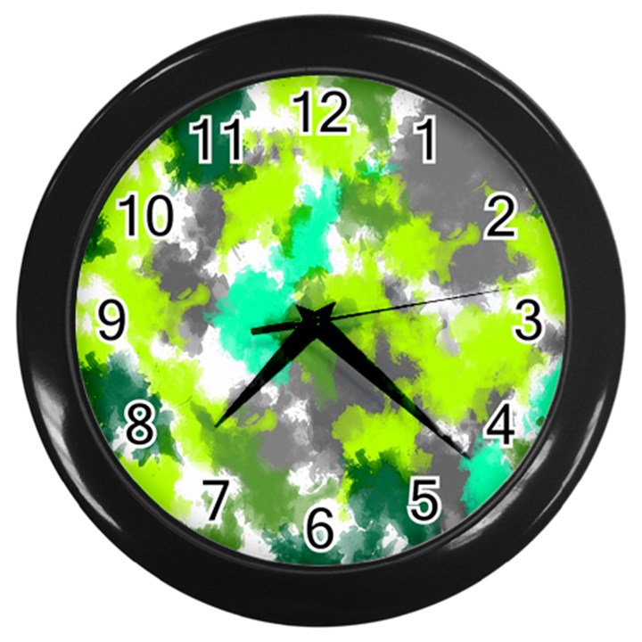 Abstract Watercolor Background Wallpaper Of Watercolor Splashes Green Hues Wall Clocks (Black)