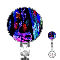 Grunge Abstract In Black Grunge Effect Layered Images Of Texture And Pattern In Pink Black Blue Red Stainless Steel Nurses Watch by Nexatart