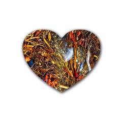 Abstract In Orange Sealife Background Abstract Of Ocean Beach Seaweed And Sand With A White Feather Rubber Coaster (heart)  by Nexatart