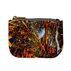 Abstract In Orange Sealife Background Abstract Of Ocean Beach Seaweed And Sand With A White Feather Mini Coin Purses by Nexatart