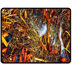 Abstract In Orange Sealife Background Abstract Of Ocean Beach Seaweed And Sand With A White Feather Double Sided Fleece Blanket (medium) 
