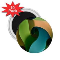 Ribbons Of Blue Aqua Green And Orange Woven Into A Curved Shape Form This Background 2.25  Magnets (10 pack) 