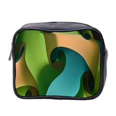 Ribbons Of Blue Aqua Green And Orange Woven Into A Curved Shape Form This Background Mini Toiletries Bag 2-Side