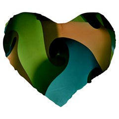 Ribbons Of Blue Aqua Green And Orange Woven Into A Curved Shape Form This Background Large 19  Premium Heart Shape Cushions