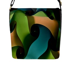 Ribbons Of Blue Aqua Green And Orange Woven Into A Curved Shape Form This Background Flap Messenger Bag (L) 