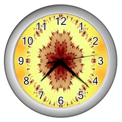 Yellow Digital Kaleidoskope Computer Graphic Wall Clocks (silver)  by Nexatart