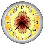 Yellow Digital Kaleidoskope Computer Graphic Wall Clocks (Silver)  Front