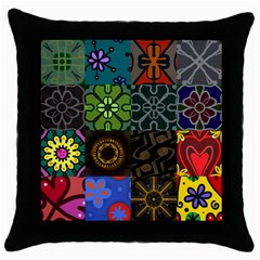 Digitally Created Abstract Patchwork Collage Pattern Throw Pillow Case (black) by Nexatart