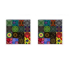 Digitally Created Abstract Patchwork Collage Pattern Cufflinks (square) by Nexatart