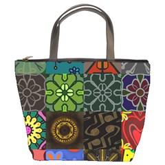 Digitally Created Abstract Patchwork Collage Pattern Bucket Bags by Nexatart