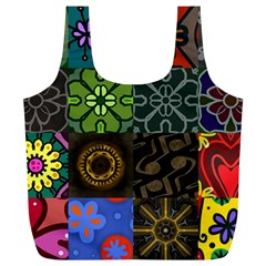 Digitally Created Abstract Patchwork Collage Pattern Full Print Recycle Bags (l)  by Nexatart