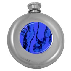 Blue Velvet Ribbon Background Round Hip Flask (5 Oz) by Nexatart