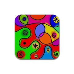 Digitally Painted Patchwork Shapes With Bold Colours Rubber Square Coaster (4 Pack)  by Nexatart