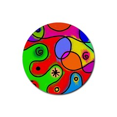 Digitally Painted Patchwork Shapes With Bold Colours Rubber Round Coaster (4 Pack)  by Nexatart