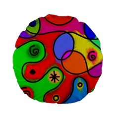 Digitally Painted Patchwork Shapes With Bold Colours Standard 15  Premium Flano Round Cushions by Nexatart