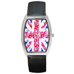 British Flag Abstract British Union Jack Flag In Abstract Design With Flowers Barrel Style Metal Watch by Nexatart