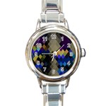 Background Of Blue Gold Brown Tan Purple Diamonds Round Italian Charm Watch Front