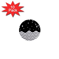 Black And White Waves And Stars Abstract Backdrop Clipart 1  Mini Magnet (10 Pack)  by Nexatart