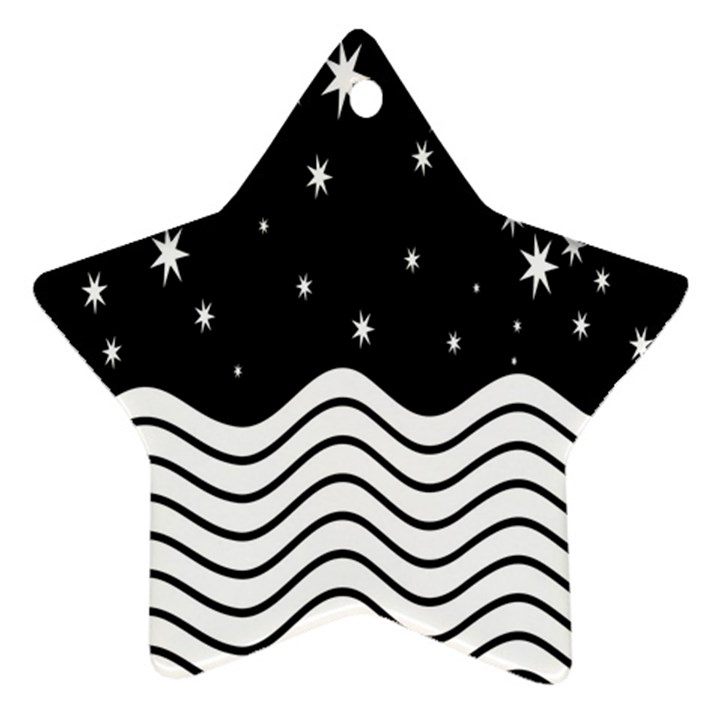 Black And White Waves And Stars Abstract Backdrop Clipart Star Ornament (Two Sides)