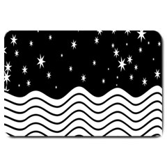 Black And White Waves And Stars Abstract Backdrop Clipart Large Doormat  by Nexatart