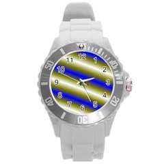 Color Diagonal Gradient Stripes Round Plastic Sport Watch (l) by Nexatart