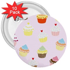 Seamless Cupcakes Wallpaper Pattern Background 3  Buttons (10 Pack)  by Nexatart