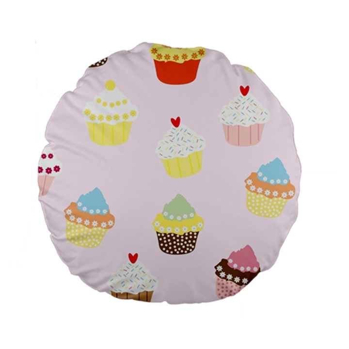 Seamless Cupcakes Wallpaper Pattern Background Standard 15  Premium Round Cushions