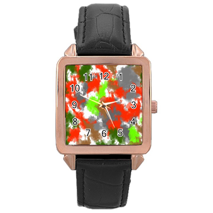 Abstract Watercolor Background Wallpaper Of Splashes  Red Hues Rose Gold Leather Watch 