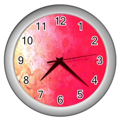 Abstract Red And Gold Ink Blot Gradient Wall Clocks (Silver) 