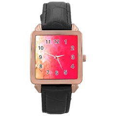 Abstract Red And Gold Ink Blot Gradient Rose Gold Leather Watch 