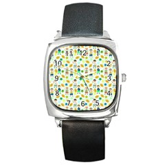 Football Kids Children Pattern Square Metal Watch