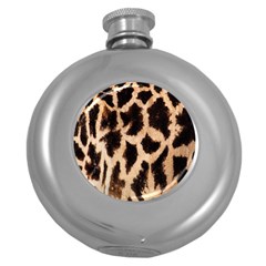 Yellow And Brown Spots On Giraffe Skin Texture Round Hip Flask (5 Oz) by Nexatart