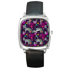 Love Colorful Elephants Background Square Metal Watch by Nexatart