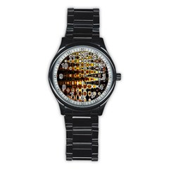 Bright Yellow And Black Abstract Stainless Steel Round Watch