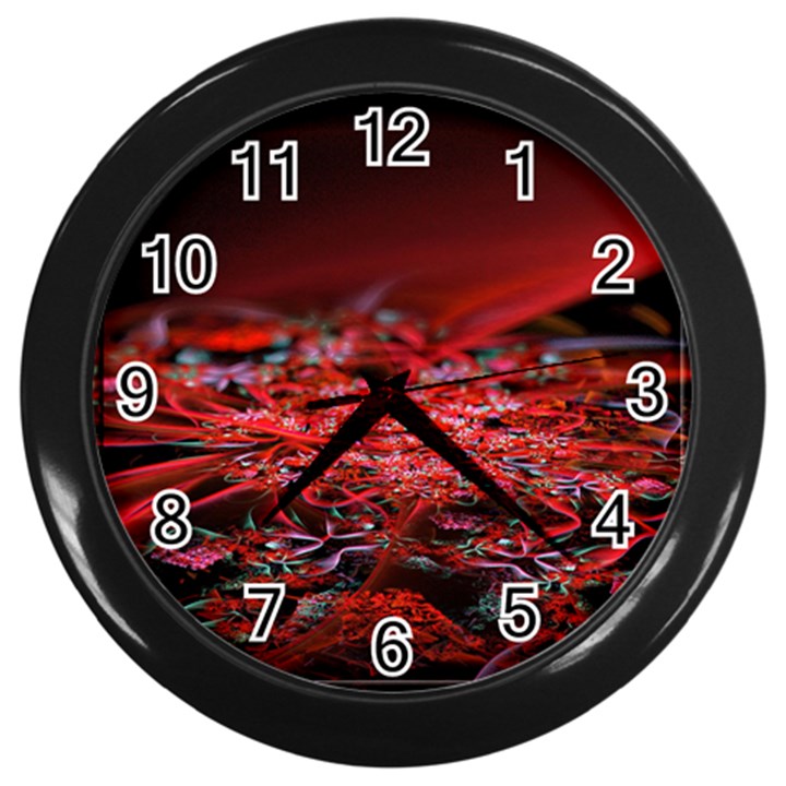 Red Fractal Valley In 3d Glass Frame Wall Clocks (Black)