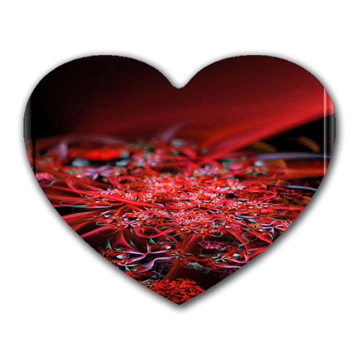 Red Fractal Valley In 3d Glass Frame Heart Mousepads