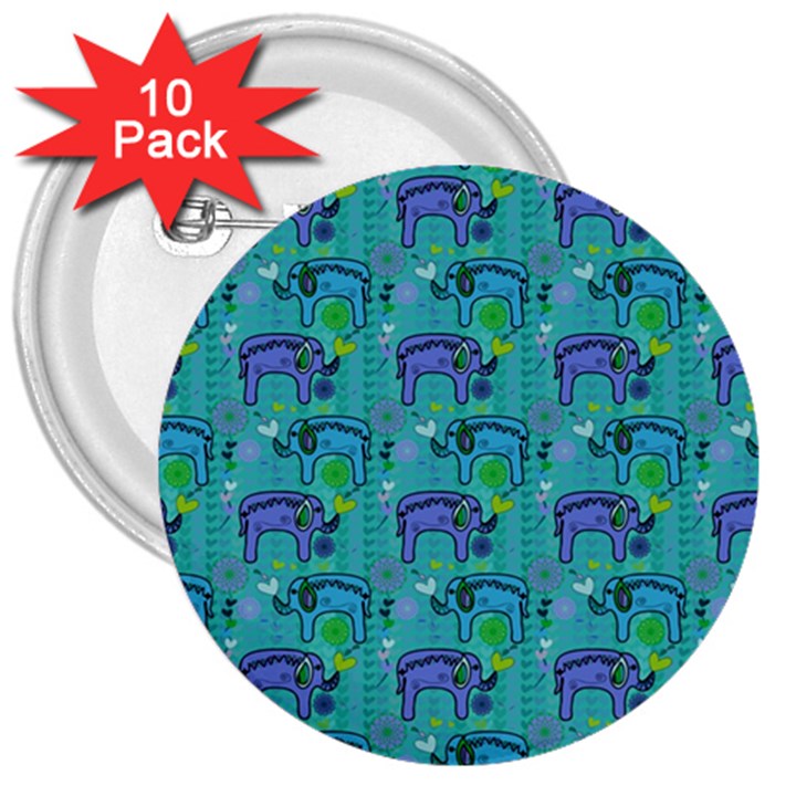 Elephants Animals Pattern 3  Buttons (10 pack) 